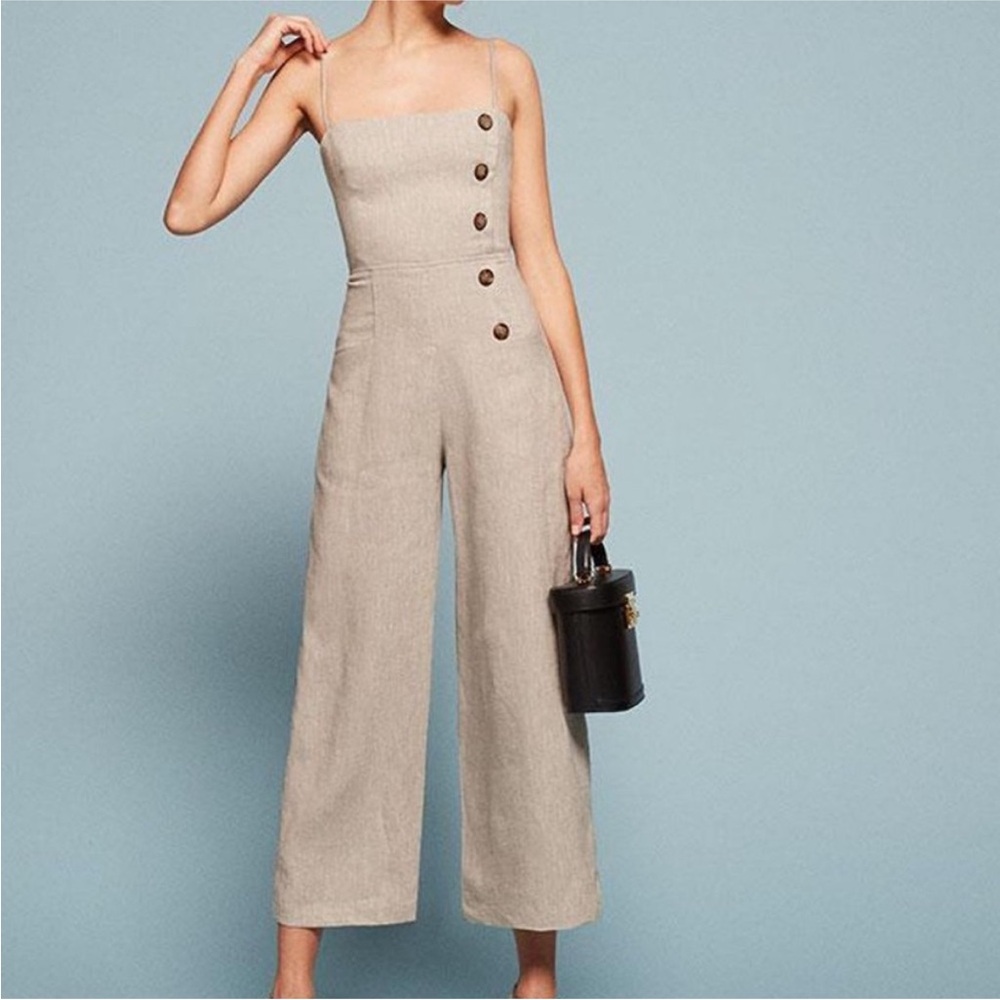 Reformation Tortuga Beige Linen Jumpsuit Size 0